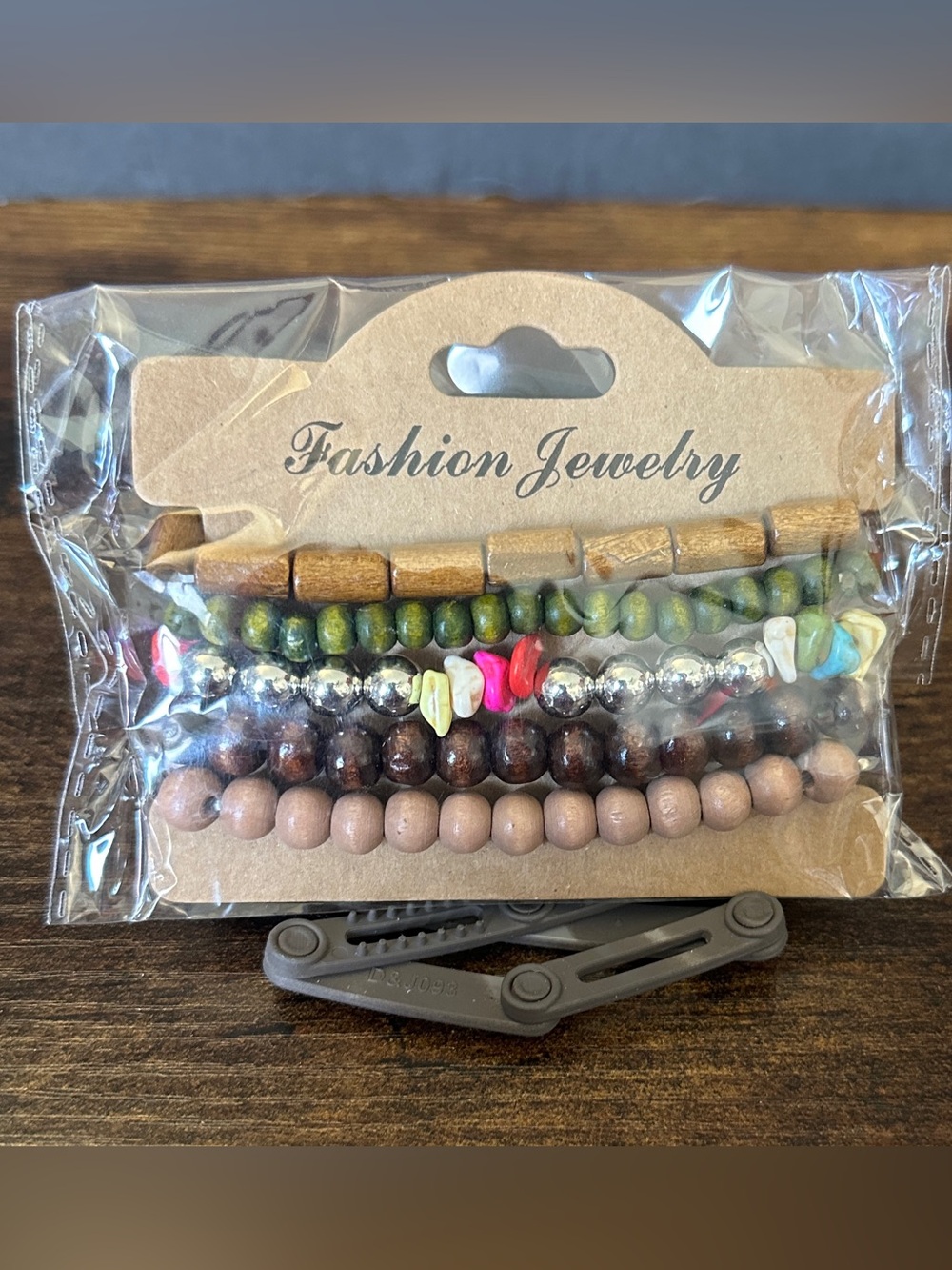 Layered Beaded Bracelet Set - Green, Brown, Pink Accents